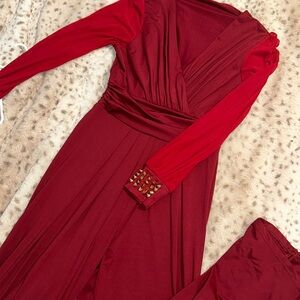 Red gold hardware flare jumpsuit